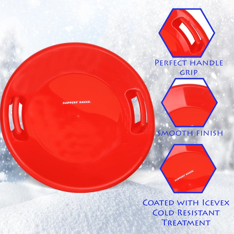Slippery Racer Heavy-Duty Cold Resistant Downhill Pro Adults and Kids Plastic Outdoor Winter Saucer Disc Snow Sled with Handles (RED, 3) - Image 3